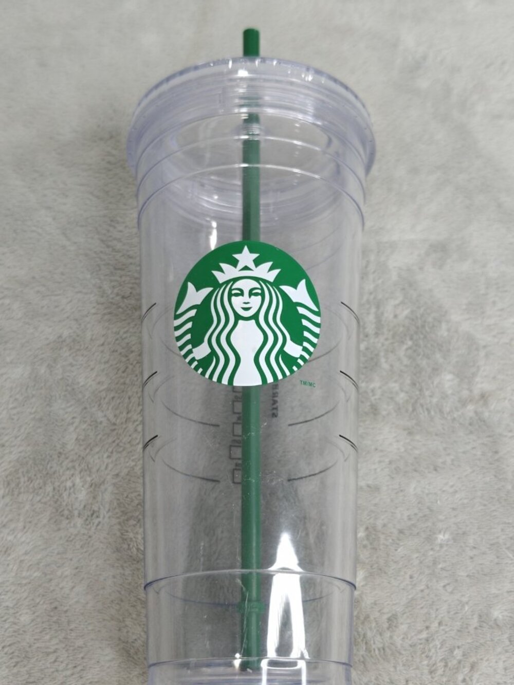 Starbucks Venti Tumbler Clear Green Logo Lid 24oz Double Wall Straw Screw on lid
